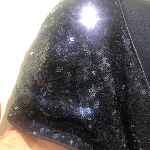 Navy Sequin wrap dress Sz L - Picture 3 of 10